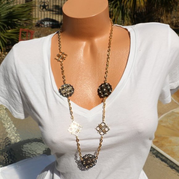 CATO Jewelry - Boho Necklace Long Goldtone Rhinestone Statement